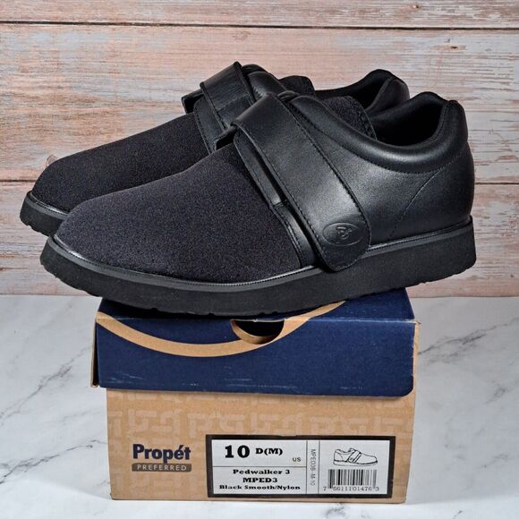 Propet Pedwalker MPED3 Black Smooth Slipon Shoes Hook & Loop Mens Size 10 (VGC) - Picture 1 of 9